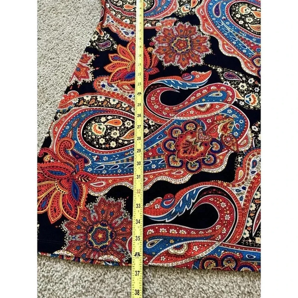 TOMMY HILFIGER Colorful Red Black Paisley Print Slinky Shift Dress Sz 10 Fairy - Picture 7 of 8